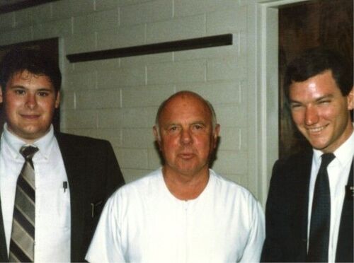 Elders Martin and Jordan with Jack Erbe at his Baptism.  He was already living the gosple,  He just needed to be baptized.  Covina 3rd ward
Lee H Martin
13 Nov 2001