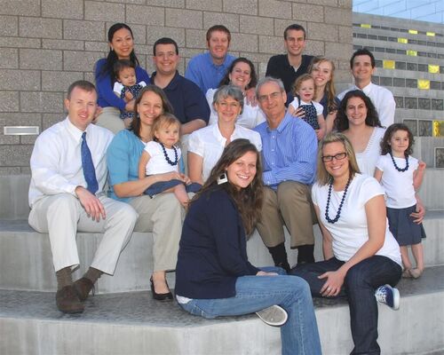 Picture taken 1/2/2009... seven children, five with spouses, four granddaughters and # 5 in the cooker.
Four RMs... twins in the front row are 18 & attending BYU-I
C. Dale  Boushley
25 Jan 2009