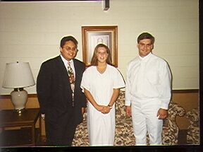 This Was my Greenie's 1st baptism.(Elder Brett Biddulph,  from Layton UT) i think that's how you spell it? She was an Ohio State cheerleader by the way. hehehe
James Motulalo Tonga
05 May 2005