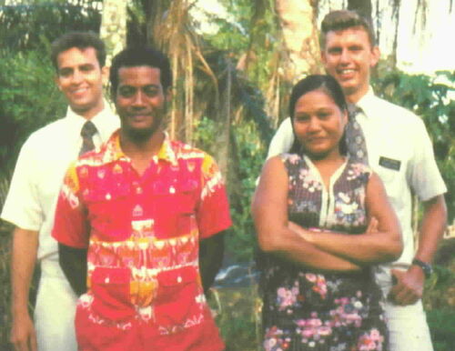 1977 Ponape Baptism of Billiam & Presca Jacob with Elders George Mortensen and Chris Harrison. Billiam in currently Kolonia Branch President in 2003. I'm proud of you!!!
Chris  Harrison
28 Jul 2003