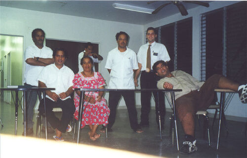 Moulton Mongkeya, Pres. Paul & Latakua Nena, Elder Harris, Pres. Ron Jonathan, Elder Gariety, Mongkeya Mongkeya
Arthur  Gariety
27 Feb 2001
