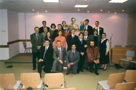 Members and Missionaries from Pokrovskii branch, gathered in the Zelenograd chapel for the baptism of Vadim Ermakov, Spring 1999.
James Moroni Christensen
11 Oct 2003