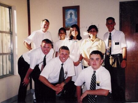 The baptism of Gaby Nieto on Nov 3, 2001. The picture shows (back row L to R) E. Miller, Celeste, Gaby, Luisa, E. Argyle, (front row L to R) E. Oakey, E. Robinson, & E. Reeves.
Bryan C. Robinson
10 Dec 2001