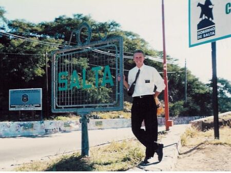 Elder Robinson stands at the entrance to Salta La Linda to greet those arriving.
Bryan C. Robinson
27 Aug 2001