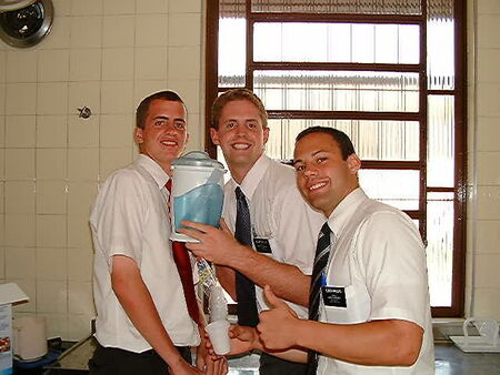 Snow cone maker - big hit at interviews! Elder F. Johnson, Elder Taylor, Elder Phillips
Richard S. Bangerter
30 Oct 2002