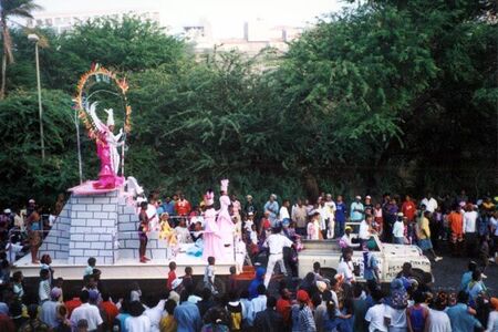 Cape Verde also celebrates Carnaval, with parades, merry-making and the like.  This festival, which made Rio de Janeiro, Brazil, so famous,  is similar to Mardi Gras of New Orleans.
Darin  DeMille
16 Dec 2002