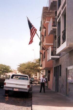 This is the U.S. Embassy.  If you look closely, you will see that the truck is a Chevrolet (probably the only one on the island).
Darin  DeMille
16 Dec 2002