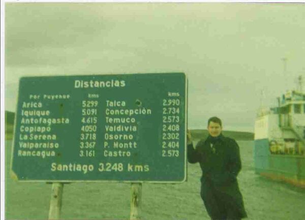 Porvenir, Tierra del Fuego, 1994. Some of the distances are a little weird (why are Puerto Montt and Castro farther away than Osorno?), but where else in the world can a missionary be 2300 km from the mission office?
Nathan M. Simpson
16 Aug 2006