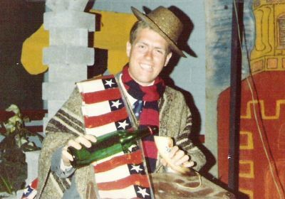 A light moment during the fiestas patrias.  (The wine bottle held cooking oil, by the way.)  Capilla de San Fernando, September 18, 1979.  Photo taken by Elder Jacinto Salazar.
Kevin H. Kartchner
03 Jun 2004