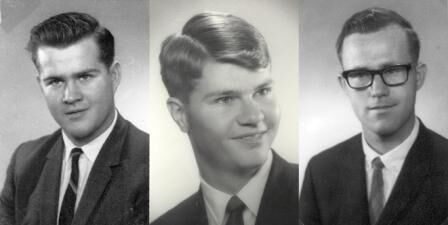 Pictured here, left to right, are Rick Lee (02-1966 to 05-1968), Van Layman (09-1968 to 10-1970) and Art Hayden (03-1966 to 06-1968) as they appeared as full time missionaries in the Chilean Mission.  All three are currently serving (as of 25 August 2012) with their spouses in the Santiago Temple.
Gary V. Davis
25 Aug 2012