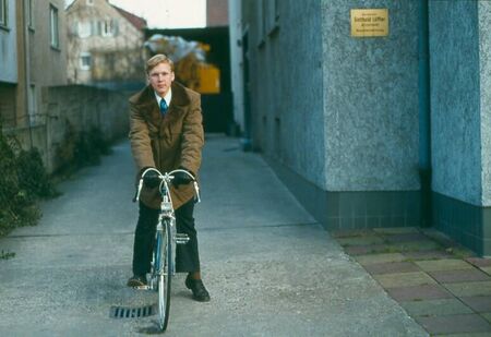 Elder Nunn in front of the infamous Gartenstrasse 88 Wohnung in Heilbronn, opened who knows when - circa 1959?  It featured one small room, end to end beds, and a WC two flights down in a dank cement room where the snow blew in through the stuck window.  Elders Nunn and Luker gratefully closed it down in January 1974 to move to Wilhelmstrasse 46.  Photo by Elder Luker.
Lynn M.  Luker
09 May 2006