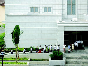 From the LDS Church News.  Members of Abobo Ivory Coast Stake file into Accra Ghana Temple during recent youth trip.
Korey Payne
01 Sep 2004