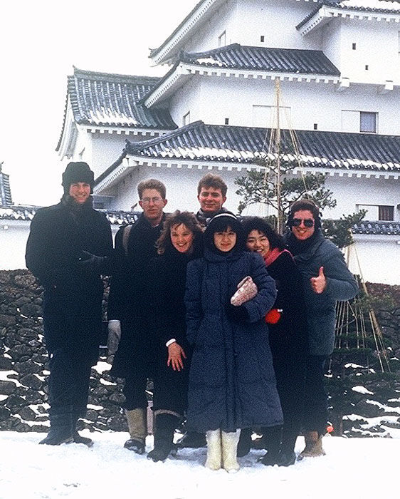 Aizu senkyoshi in front of the castle
Chorotachi from left:  Stanford, Fletcher, Edwards, Kerry.  Shimaitachi from left:  Smith, Nakagawara, and a ward missionary whose name I have forgotten.
Sean D. Kerry
26 Apr 2010