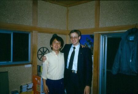 van der Leek choro with new member Nakachi Munenori.  He could play the guitar very well.  Elder Smart and I taught him the Gospel.
David  van der Leek
20 Aug 2003