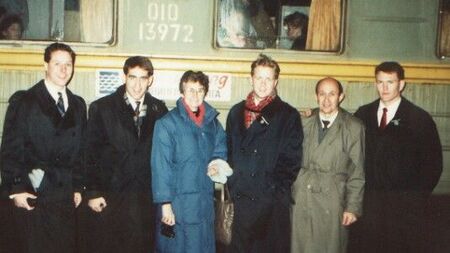 Waiting in the train station for the time to open Kaliningrad.  Paul, Derrick, Sister Moretti, Wentz, Brother Moretti, Hale
Logan Scott Wentz
17 Mar 2001