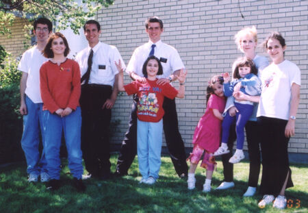 During a trip to Billings, the Johnson family from Bozeman had the chance to say goodbye to Elder Dominique Thompson before he went home in June, 2003.  His companion at this time was Elder Cedric Morelle.
Steve Johnson
10 Jan 2004