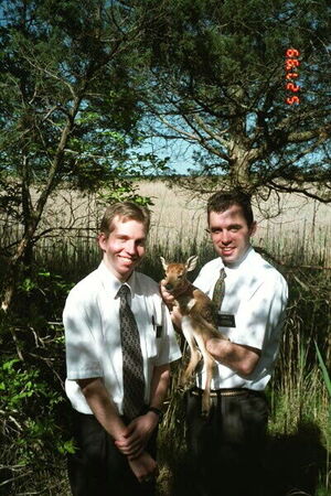 Elders Basker and Lee holding a baby deer at a wild life refuge near Mastic Beach / Shirley
Roscoe Bruce Caldwell Lee
12 Jun 2001