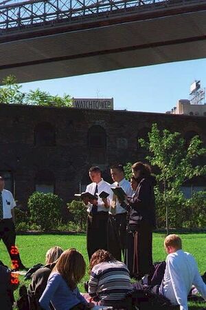 Midwood Zone Meeting on a warm day in down town Brooklyn under the Brooklyn Bridge. The WatchTower is in the back ground if you look.
Roscoe Bruce Caldwell Lee
12 Jun 2001