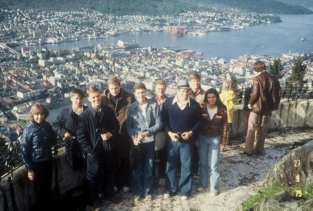 P-Day in Bergen, Norway.  From Left to Right:
1st Row: Gurlie Linge, David Haglund, Forrest Anthony, Gary Stoddard, Joyce Williamsen Hunter
2nd Row: Kari Moss, Perry Newman, Dale Sargent (?), ?
Shoot me a note if you know the names of the other missionaries above and I'll update the caption.  Thank you Gary Stoddard for submitting the picture.
James Jezek
12 Apr 2012