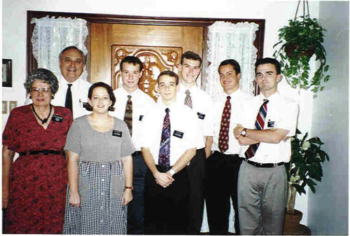 President & Sister Christensen - October 1996 at mission home:  (left-right) Sister Forrester, Elder Stone, Dabling, Holt, Brown, and Kempton. -- Sumbitted by Elder Bell '96-'98
Grant McChesney
19 Aug 2001