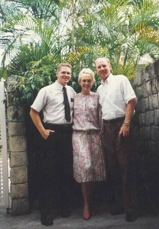 Elder Kevin Wilson and his parents when they came to the Philippines to pick him up after his mission was over.  This picture was taken at the mission home near the temple in Manila.
Kevin A. Wilson
26 Jul 2003