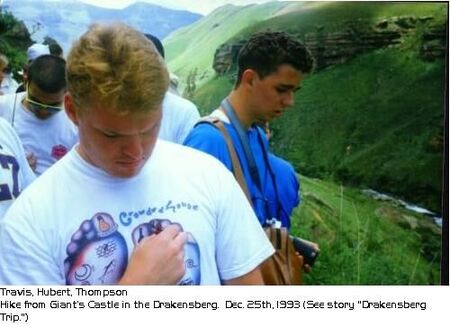 Travis, Hubert, Thompson. 
Hike from Giant's Castle in the Drakensberg. 12/25/93.  (See story 