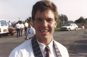 Elder David Tenney at a transfer.  Notice the chipped front tooth from a mean game of Squash!
Timothy Scott Ennis
16 Sep 2001