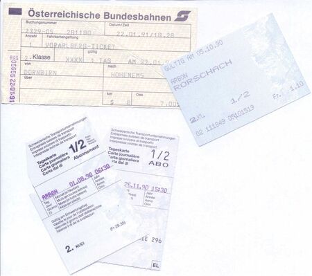 Typical Swissmade ticket for Train, Busses etc.
With the Tageskarte you could go where ever you would like to, it includes all mass transportation Vehicle in the entire Switzerland !!!!!
Alexander Georg Stefan Dessin
04 Mar 2006