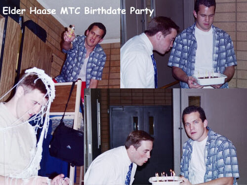 Elder Haase celebrating his 20th birthday way from home. . Photo taken by Elder Keenan at the MTC.  
June 05 2002
Beau Nicholas Keenan
14 Jul 2002