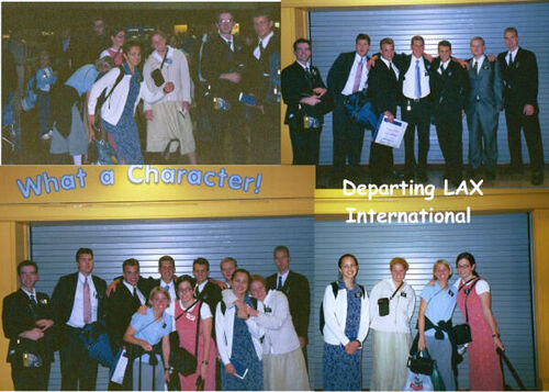 Group shot taken at LAX on September 23 2002, just in front of the boarding security check in.  Photo taken @ midnight  Monday night.  Seventeen missionaries outbound for the Thailand mission six elders missing from group photo.
Philip Tuinuku Smith
30 Sep 2002